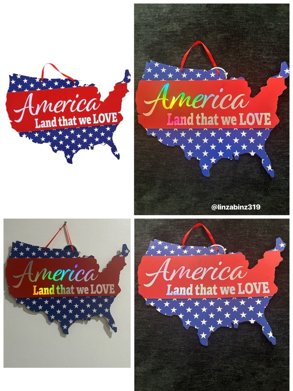 NWT- Silver Iridescent America 'Land That We Love' Patriotic USA Wall Decor Sign
